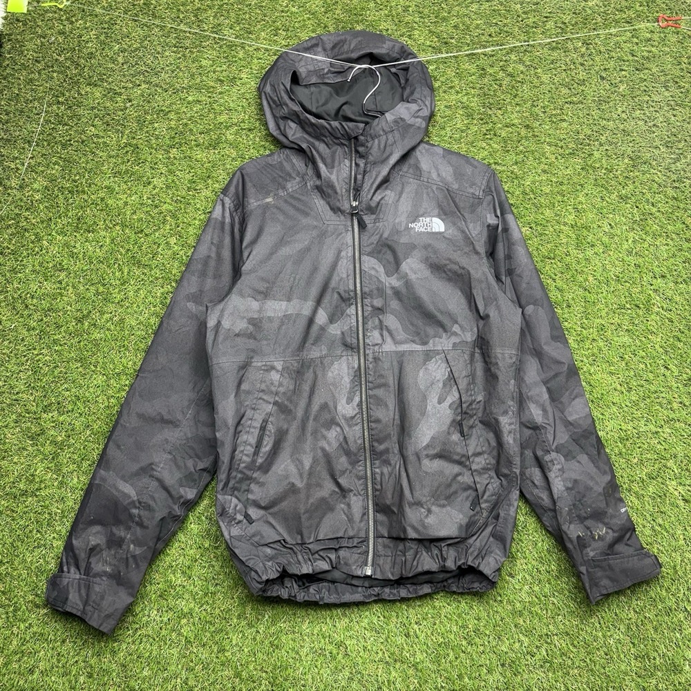 The North Face Rain Jacket Mens Small Black Waxed Camo Print Zip Up Outdoor